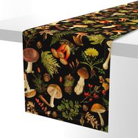 18"  Nostalgic Thanksgiving in the Forest: Dark Green Victorian Moody Autumn Antiqued Home Decor on Black. Dive into Antique Dark Academia Gothic Dark Mystic Botany with Goth Psychedelic Wallpaper