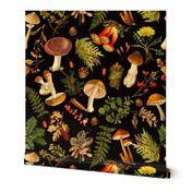 18"  Nostalgic Thanksgiving in the Forest: Dark Green Victorian Moody Autumn Antiqued Home Decor on Black. Dive into Antique Dark Academia Gothic Dark Mystic Botany with Goth Psychedelic Wallpaper