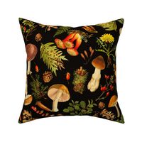 18"  Nostalgic Thanksgiving in the Forest: Dark Green Victorian Moody Autumn Antiqued Home Decor on Black. Dive into Antique Dark Academia Gothic Dark Mystic Botany with Goth Psychedelic Wallpaper