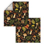 18"  Nostalgic Thanksgiving in the Forest: Dark Green Victorian Moody Autumn Antiqued Home Decor on Black. Dive into Antique Dark Academia Gothic Dark Mystic Botany with Goth Psychedelic Wallpaper