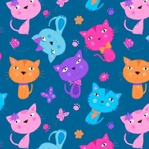 Cute Candy Colored Cats on Blue