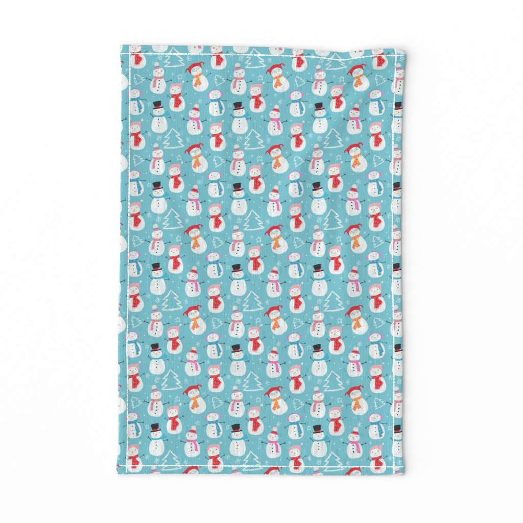 Christmas Holiday Snowmen on soft Blue