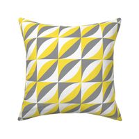 Mid-century modern diagonal geometric leaves yellow grey MCM