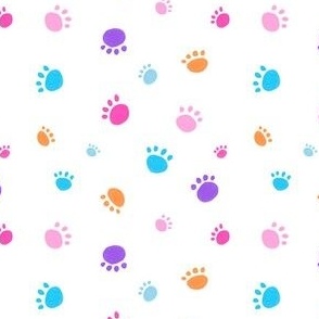 Ditsy Pet Dog or Cat Paws Multicoloured on White