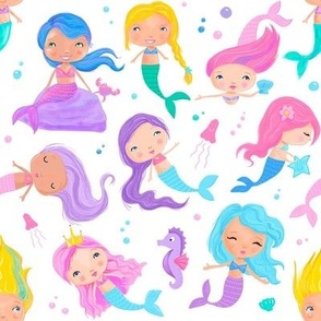 Candy Coloured Mermaid Girls on White