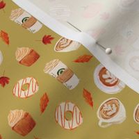 SMALL - watercolor psl - pumpkin spice latte, coffee, latte, pumpkin, fall, autumn fabric - olive