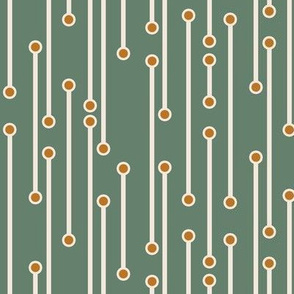dotted lines in olive green, terracotta and cream