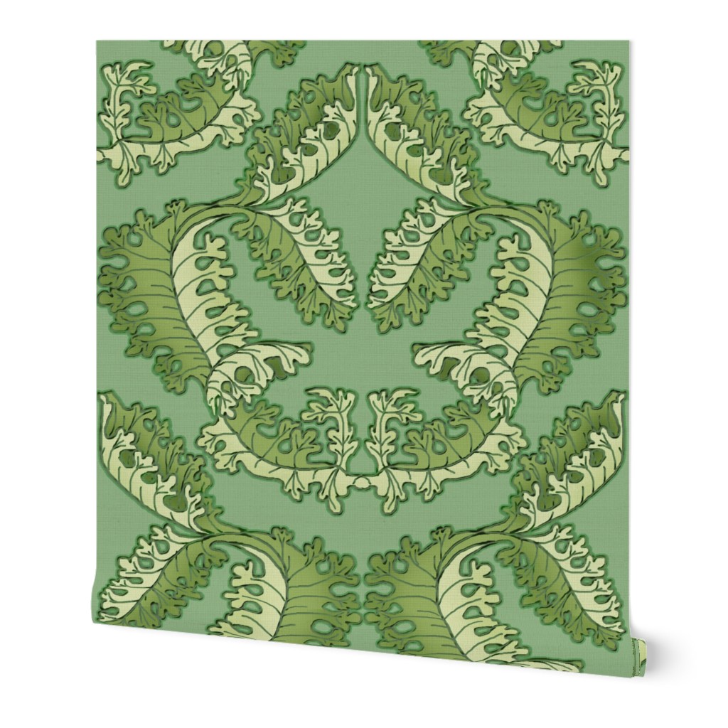 Acanthus Leaf Shadowed Green on Green