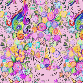 Rainbow Unicorns + Flowers // Pink