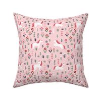 linocut unicorn // flower, floral, linocut, unicorns nursery baby design - cute andrea lauren fabric - pink