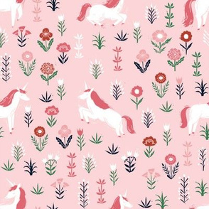 linocut unicorn // flower, floral, linocut, unicorns nursery baby design - cute andrea lauren fabric - pink