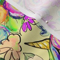Rainbow Unicorns + Flowers // Pastel Yellow