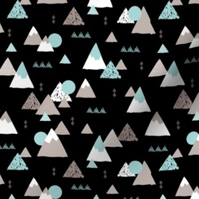 Geometric fuji japan mountain illustration winter woodland  black night