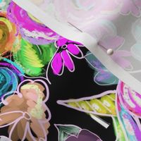 Rainbow Unicorns + Flowers // Black 