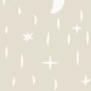 large - boho moon and stars in white on beige