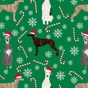 whippet peppermint fabric // dog christmas, xmas, holiday cute dogs, snowflake winter fabric - green