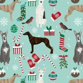 whippet christmas fabric // xmas, holiday, christmas, holiday dog, dogs breeds - blue