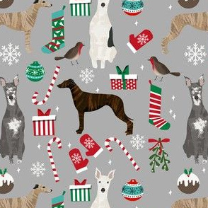 whippet christmas fabric // xmas, holiday, christmas, holiday dog, dogs breeds - grey