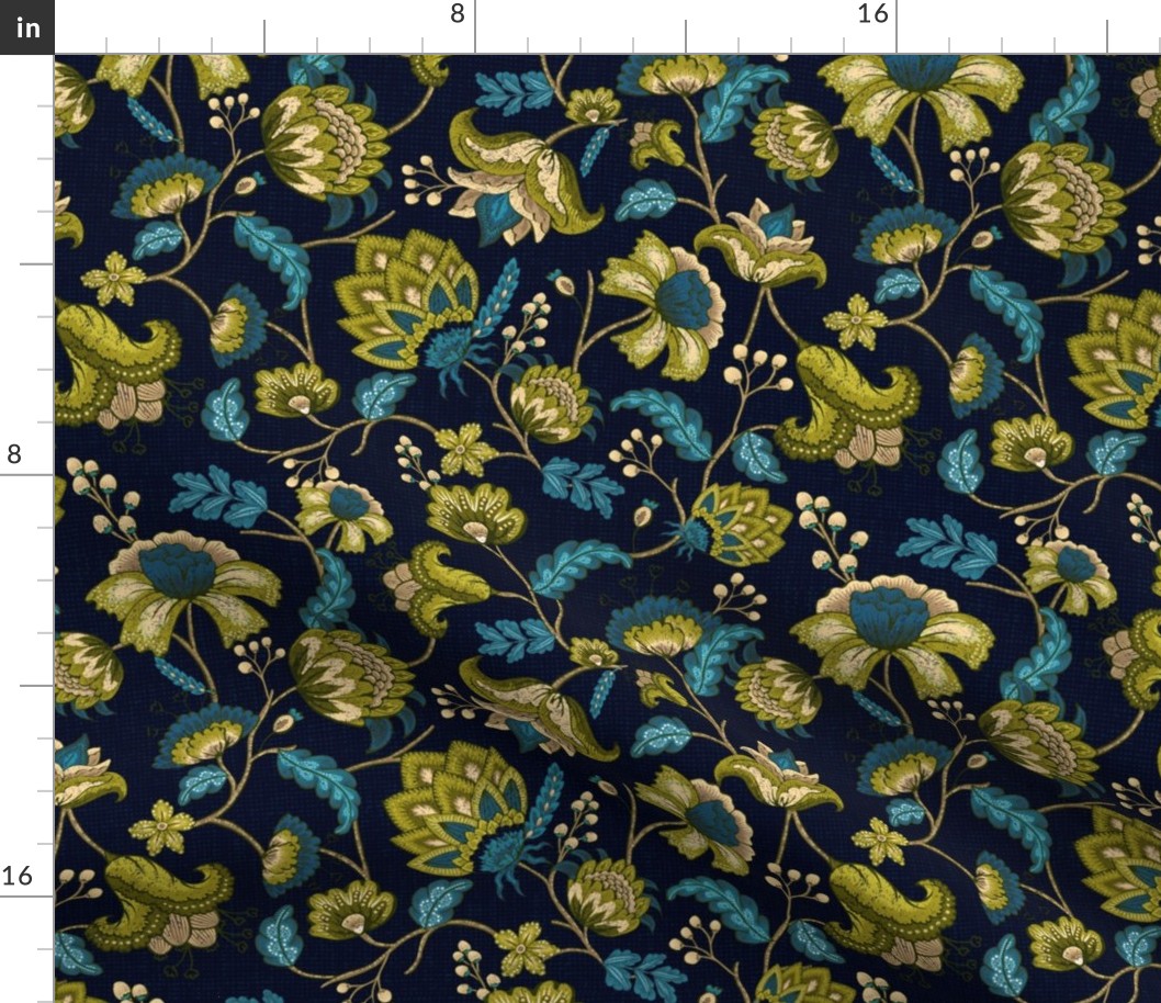 Green and Blue Indian Floral in Dark Blue RS