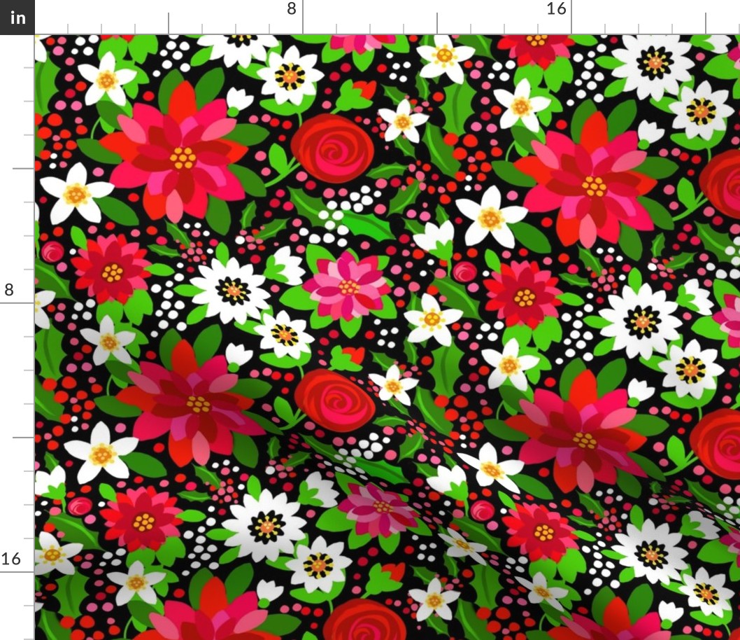 Poinsettia  red and pink Floral //  Retro flowers  / Holiday Floral