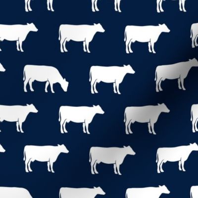 cows (white) on navy - farm life C18BS