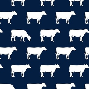 cows (white) on navy - farm life C18BS