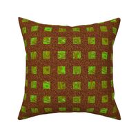 CSMC1 -  Marbled Abstract  Art Gallery Checks in Lime and Olive Greens with Glitzy  Rust Brown 