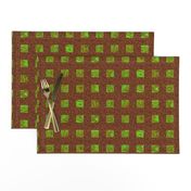 CSMC1 -  Marbled Abstract  Art Gallery Checks in Lime and Olive Greens with Glitzy  Rust Brown 