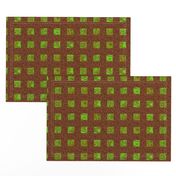 CSMC1 -  Marbled Abstract  Art Gallery Checks in Lime and Olive Greens with Glitzy  Rust Brown 