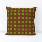 CSMC1 -  Marbled Abstract  Art Gallery Checks in Lime and Olive Greens with Glitzy  Rust Brown 