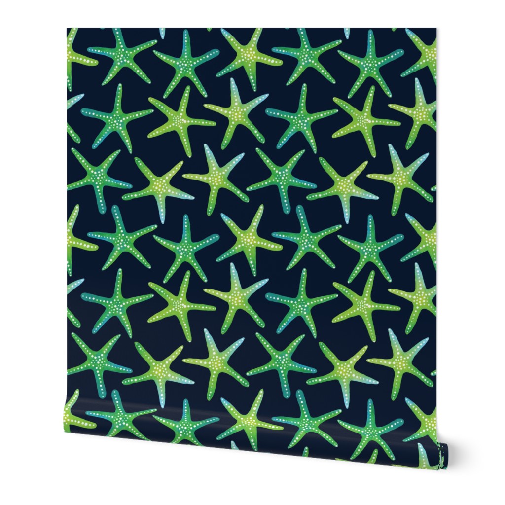 Lime N Aqua Starish On Navy Background