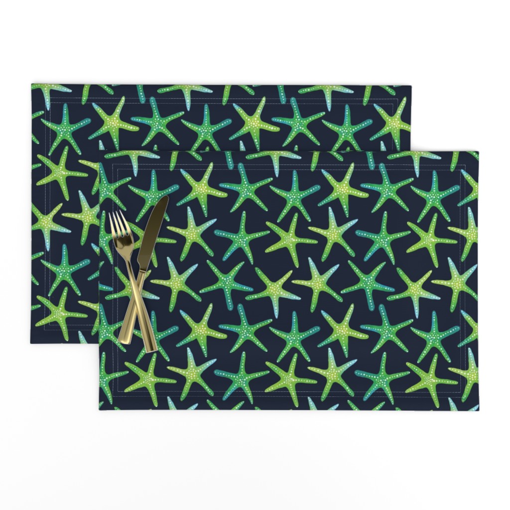 Lime N Aqua Starish On Navy Background