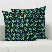 Lime N Aqua Starish On Navy Background