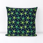 Lime N Aqua Starish On Navy Background