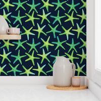 Lime N Aqua Starish On Navy Background