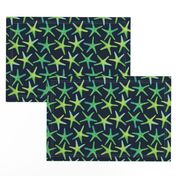 Lime N Aqua Starish On Navy Background