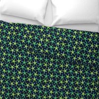 Lime N Aqua Starish On Navy Background