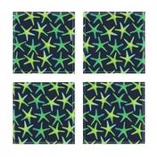 Lime N Aqua Starish On Navy Background