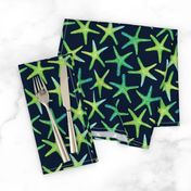 Lime N Aqua Starish On Navy Background