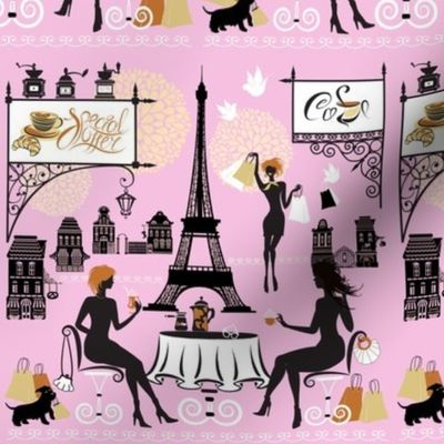 Paris Street Cafe Eiffel Tower on Pink