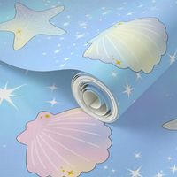 2 seashells clams starfishes sea marine ocean water glitter sparkles stars purple pink dark blue yellow ombre rainbow pastel bubbles kawaii adorable cute egl elegant gothic lolita    