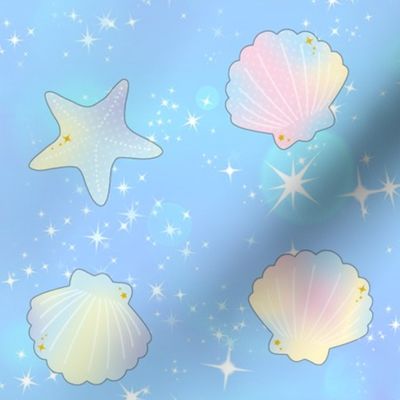 2 seashells clams starfishes sea marine ocean water glitter sparkles stars purple pink dark blue yellow ombre rainbow pastel bubbles kawaii adorable cute egl elegant gothic lolita    
