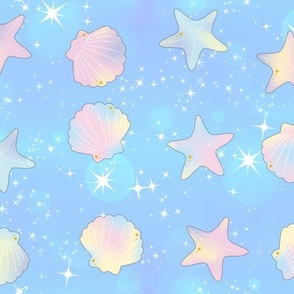 2 seashells clams starfishes sea marine ocean water glitter sparkles stars purple pink dark blue yellow ombre rainbow pastel bubbles kawaii adorable cute egl elegant gothic lolita    