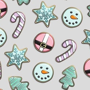 Christmas Sugar Cookies - Pastel on grey - holiday 