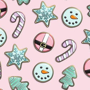 Christmas Sugar Cookies - Pastel on pink - holiday