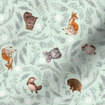 Little Aussie Friends - Small Animal Scatter Print - Mint