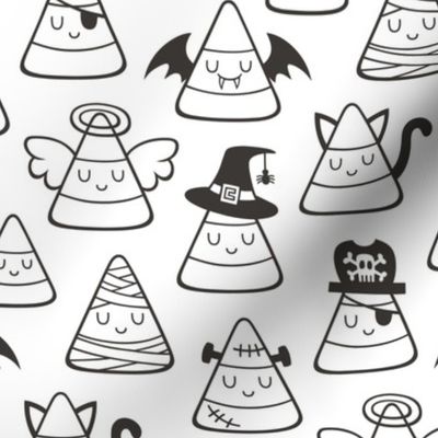 Candy Corn Halloween Fall Doodle Black & White Colouring 
