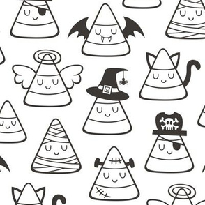 Candy Corn Halloween Fall Doodle Black & White Colouring 