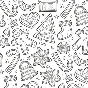Christmas Xmas Holiday Gingerbread Man Cookies Winter Candy Treats  colouring Black & White