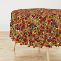 18" Red End of Summer Sunflowers fabric